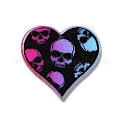 Halloween Printed Acrylic Pendants, Heart with Skull Charm, 32x34x2mm, Hole: 1.8mm