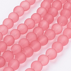 Transparent Glass Bead Strands, Frosted, Round, Salmon, 8mm, Hole: 1~1.6mm, about 99pcs/strand, 31.4 inch