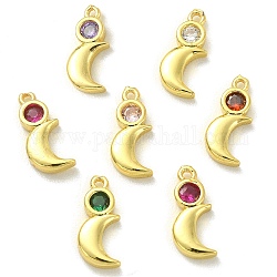 30Pcs Brass Micro Pave Cubic Zirconia Pendants, Real 18K Gold Plated, Moon, Golden, 11.5x5x1.5mm, Hole: 0.9mm