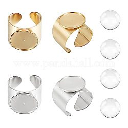 Unicraftale 4Pcs 2 Colors 304 Stainless Steel Open Cuff Finger Ring Cabochon Settings, Bezel Cup Ring Settings, Flat Round, Golden & Stainless Steel Color, Inner Diameter: 17mm, Tray: 17mm, 2Pcs/color