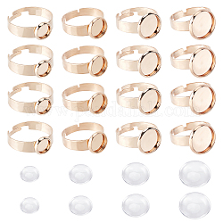 Nbeads DIY Finger Rings Making Kits, Including Adjustable 304 Stainless Steel Finger Rings Components, Transparent Glass Cabochons, Rose Gold, Components: Tray: 6mm/8mm/10mm/12mm, Size: 7~8, 17~18mm, 16pcs/box