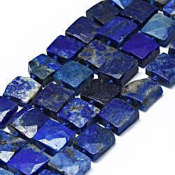 Chapelets de perles en lapis-lazuli naturel, facette, carrée, 9.5~12x9~12x5~6mm, Trou: 0.8mm, Environ 29~34 pcs/chapelet, 15.94~16.54 pouce (40.5~42 cm)