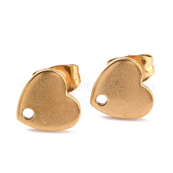 Ion Plating(IP) 304 Stainless Steel Stud Earring Findings, Heart, Golden, 8.4x9x1mm, Pin: 0.8mm