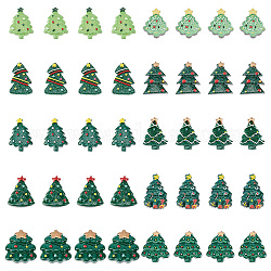 PandaHall Elite 50Pcs 10 Styles Christmas Theme Opaque Resin Cabochons, Christmas Tree, Mixed Color, 24~30x19~29x4.5~9mm, 5pcs/style