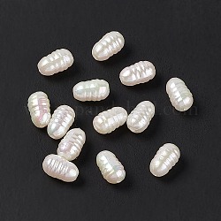 Opake Legierung Perlen, Nachahmung Perlen, AB Farbe, oval gerillt, weiß, 9.5x5.5 mm, Bohrung: 1.5 mm