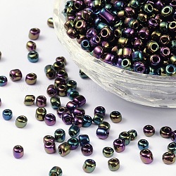 6/0 perles de rocaille en verre, couleurs métalliques, ronde, trou rond, bleu de Prusse, 6/0, 4mm, Trou: 1mm, environ 450 pcs/50 g, 50 g / sac, 18 sacs/2 livres