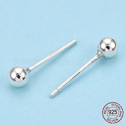 925 aretes de plata de ley con bola redonda, plata, 3.5mm, pin: 0.8 mm