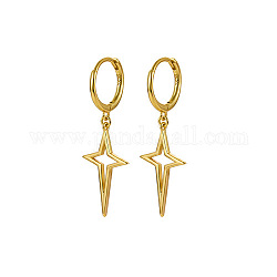 925 Sterling Silver Dangle Hoop Earrings for Women, Hollow Star, with S925 Stamp, Real 18K Gold Plated, 35mm