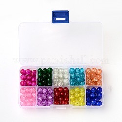 Perles en verre craquelés transparente peint à la bombe, ronde, couleur mixte, 4mm, Trou: 1.1~1.3mm, environ 1500~1550 pcs / boîte