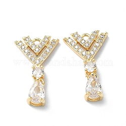 Brass Micro Pave Cubic Zirconia Pendants, Teardrop, Real 18K Gold Plated, 19x12x4.5mm, Hole: 1.2mm