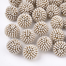 Bottoni in simil perla di plastica abs, con reperti in plastica ccb e ottone, 1-foro, tondo, bianco crema, 20x18mm, Foro: 4 mm