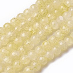 Rociar perlas de vidrio pintado hebras, redondo, amarillo, 8~8.5mm, agujero: 1.5 mm, aproximamente 100 pcs / cadena, 31.1 pulgada (79 cm)