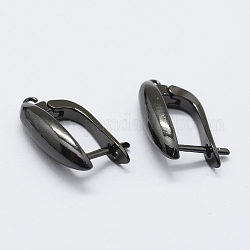 Brass Hoop Earring Findings with Latch Back Closure, Gunmetal, 19x13~13.5x1mm, Hole: 1mm, Pin: 1mm