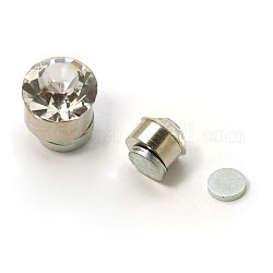 Clous d'oreilles magnétiques en acier inoxydable avec strass, plat rond, cristal, environ 5 mm de diamètre, épaisseur de 5mm, 12 paires / carte