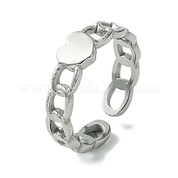 304 anello a polsino aperto in acciaio inossidabile, cuore, colore acciaio inossidabile, misura degli stati uniti 6 3/4 (17.1mm)
