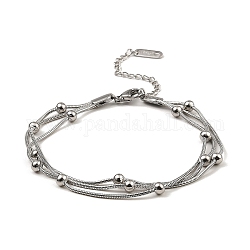 304 bracelet multibrins triple couche chaînes satellites acier inoxydable pour femme, couleur inoxydable, 7-3/8 pouce (18.6 cm)