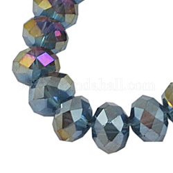 Electroplate Glass Beads Strands, AB Color Plated, Faceted, Rondelle, Marine Blue, 4x3mm, Hole: 1mm, about 140~145pcs/strand, 16inch