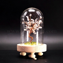 Natürliche Quarzkristall Anzeige Dekoration, mit Messingdraht, für Schreibtischdekorationen zu Hause, Baum des Lebens Cloche Glasglocke, 80x130 mm