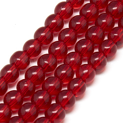 Abalorios de vidrio, redondo, rojo, aproximamente 10 mm de diámetro, agujero: 1 mm, aproximamente 30 pcs / cadena, 12 pulgada