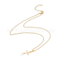 304 Stainless Steel Necklaces, with Cross Pendant, Golden, 45.5cm