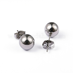 304 Surgical Stainless Steel Ball Stud Earrings, Hypoallergenic Earrings, Stainless Steel Color, 18x8mm, Pin: 0.8mm