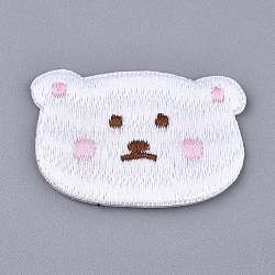 Computerized Embroidery Cloth Self Adhesive Reusable Patches, Stick on Patch, for Kids Clothing, Jackets, Jeans, Backpacks, Bear, White, 45x30x2mm