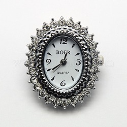 Alloy Rhinestone Watch Heads Oval Watch Faces, Platinum, 32x27x8mm, Hole: 1mm