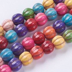 Kunsttürkisfarbenen Perlen Stränge, Kürbis, gefärbt, Mischfarbe, 9x10.5 mm, Bohrung: 1 mm, ca. 45 Stk. / Strang, 15.94 Zoll (40.5 cm)
