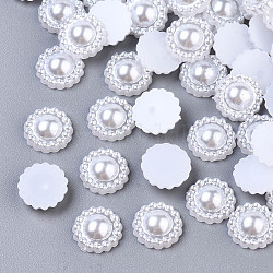 Cabujones de perlas de imitación de plástico ABS, flor, blanco, 9x3mm, aproximamente 1000 unidades / bolsa