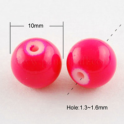 Painted Glass Bead Strands, Baking Paint, Round, Deep Pink, 10mm, Hole: 1.3~1.6mm, about 80pcs/strand, 31.4 inch