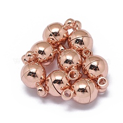 Gestellbeschichtete Messing-Magnetverschlüsse mit Schlaufen, starker Magnet der Klasse n45, langlebig plattiert, Runde, Echtes rosafarbenes Gold überzogen, 11.5x6 mm, Bohrung: 1.6 mm