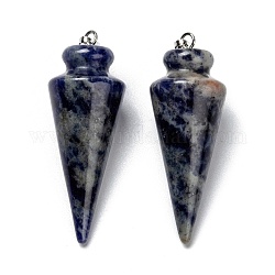 Natural Sodalite Pendants, with Platinum Brass Findings, Cone, 40~44x15~16mm, Hole: 3x7mm