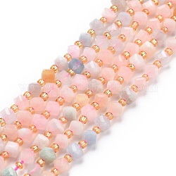 Chapelets de perles en morganite naturelle, avec des perles de rocaille, facette, perles de cube en diagonale, 5~6x5~6x4~5mm, Trou: 1mm, Environ 49~55 pcs/chapelet, 15.35''~15.75'' (39~40 cm)