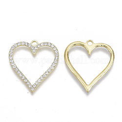Thème de la saint-valentin, pendentifs strass en alliage doré, cœur, cristal, 34x30x2.5mm, Trou: 2.5mm