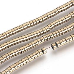 Electroplate Non-magnetic Synthetic Hematite Beads Spacers Strands, Heishi Beads, Flat Round/Disc, Light Gold Plated, 4x2mm, Hole: 1mm, about 200pcs/strand, 15.7 inch