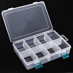 Contenedor de almacenamiento de cuentas de plástico, Caja divisoria ajustable, Cajas organizadoras extraíbles de 8 compartimento, Rectángulo, Claro, 22x14.5x4.7 cm, compartimento: 6.2x4.4x4 cm