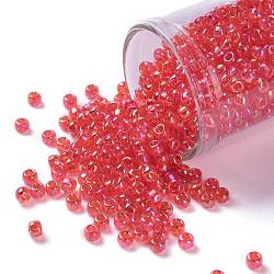 Cuentas de semillas redondas toho, Abalorios de la semilla japonés, (165) transparente ab light siam ruby, 8/0, 3mm, agujero: 1 mm, aproximamente 10000 unidades / libra