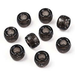 Perles en plastique transparentes, avec de la poudre de paillettes, baril, noir, 9x6mm, Trou: 3.8mm, environ 1900 pcs/500 g