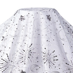 Tissus en maille de polyester brodés à motif étoile et lune à paillettes, pour coudre une robe bricolage, gris foncé, 125~130x0.1 cm