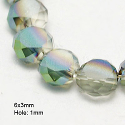 Perles en verre electroplate, demi-plaqué, facette, mat, plat rond, grises , 6x3mm