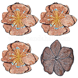 Toppe con paillettes a fiore 3d, applicazioni di perline glitterate, poliestere, accessori costume, sabbia marrone, 110x100~110x3~6mm