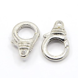 Alloy Lobster Claw Clasps, Nickel Free, Platinum, 19x12x5mm, Hole: 2mm