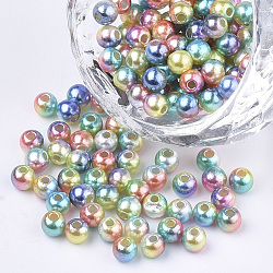 Perles en plastique imitation perles arc-en-abs, perles de sirène gradient, ronde, colorées, 7.5~8x7~7.5mm, Trou: 1.6mm