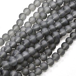 Fili di perline di vetro trasparente, smerigliato, tondo, grigio, 10mm, Foro: 1.3~1.6 mm, circa 80pcs/filo, 31.4 pollice