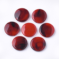 Abalorios de acrílico, de piedras preciosas de imitación, plano y redondo, rojo, 21x5mm, Agujero: 1.5 mm, aproximamente 312 unidades / 500 g