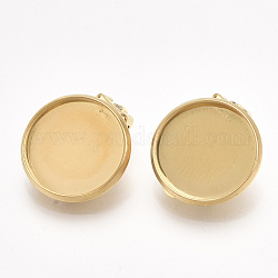 201 Stainless Steel Clip-on Earring Findings, Flat Round, Golden, Tray: 14mm, 18x15.5x6.5mm, Hole: 3mm