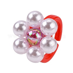 Anelli polsino in acrilico trasparente, con perle di imitazione acriliche trasparenti e perle di acrilico trasparenti, fiore, rosso, misura degli stati uniti 3 (14mm)