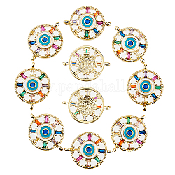 HOBBIESAY 10Pcs Colorful Evil Eye Connector Charms Round Evil Eye Pendant Spacer Beads Cubic Zirconia Enamel Charms Links Accessories for Jewelry Bracelets Necklaces Earrings DIY Crafting