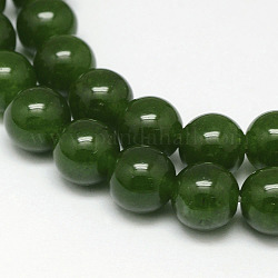 Естественно тайвань нефритовый шарик нити, окрашенные, круглые, темно-зеленый, 10 мм, отверстие : 1 мм, около 38 шт / нитка, 15.5 дюйм