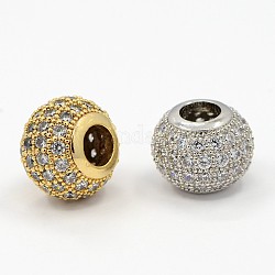 CZ Jewelry Brass Micro Pave Cubic Zirconia European Beads, Large Hole Rondelle Beads, Mixed Color, 12x9mm, Hole: 4mm